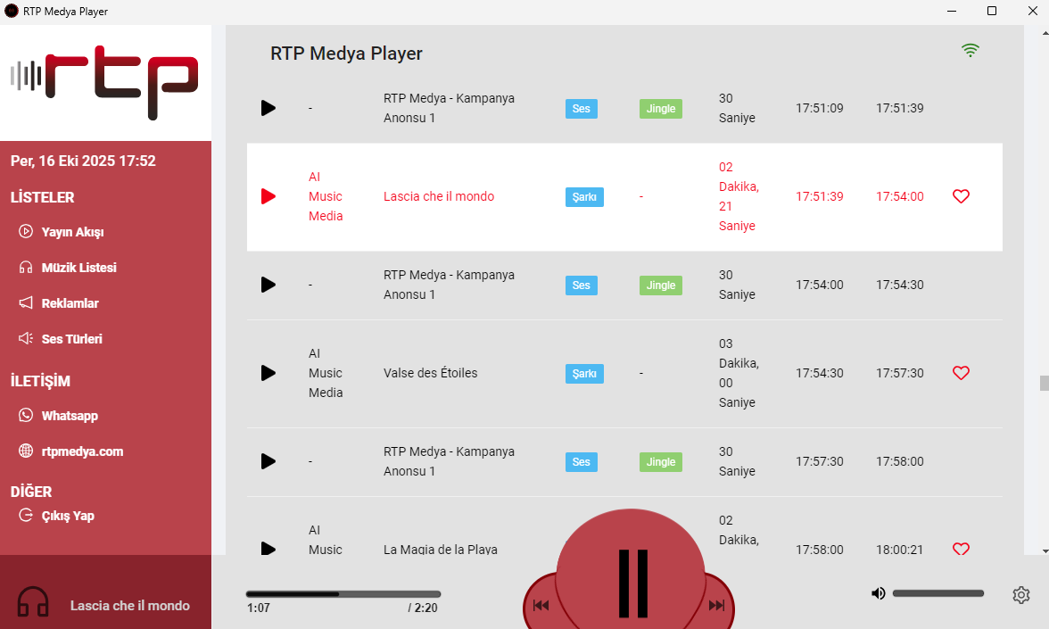RTP Medya Player Arayüzü